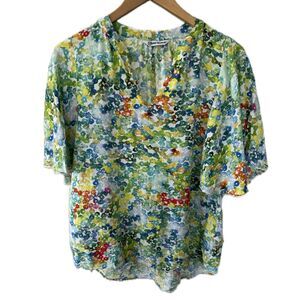 Jams World Women's Hawaii Exclusive All Over Watercolor Flutter Sleeve Blouse S